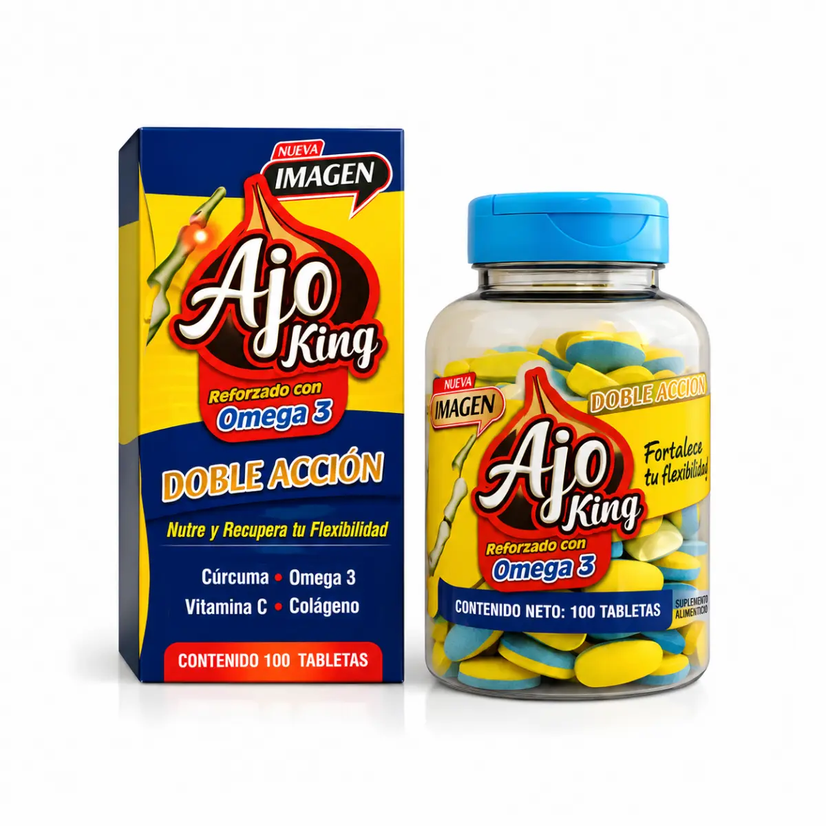Ajo King - 100 CAPS Dietary Supplement with Collagen and Vitamin C glucosamina condroitina colageno vitamina