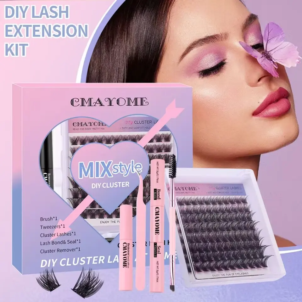DIY Eyelash Clusters Individual Lash Kit for Beginners - D Curl, Super Thin Band, Bond, Seal, Remover, 18 Months Warranty, Home Beauty Tool for Adults, Eyelash Extensions Set