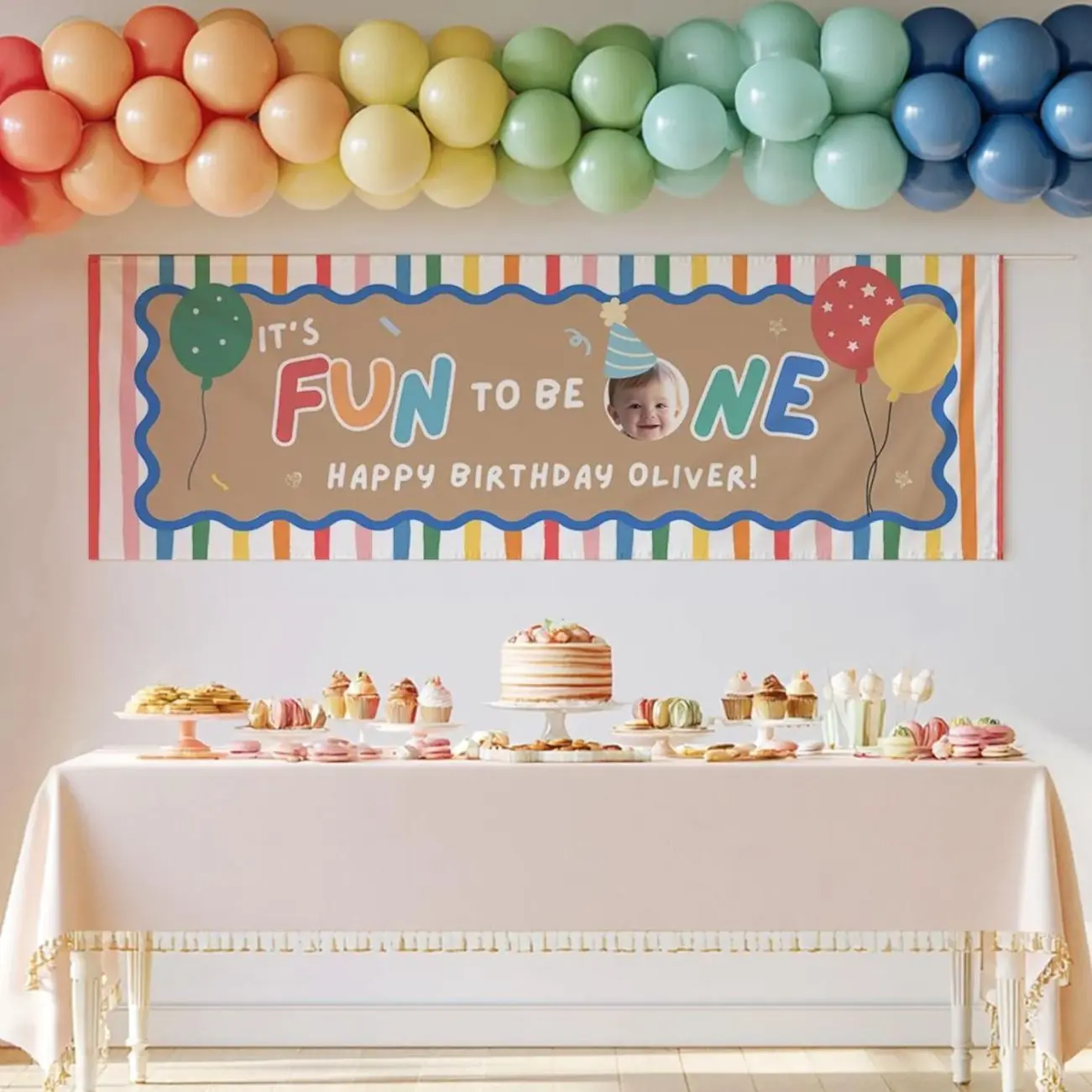 Fun to Be One Birthday Banner Boy, Colorful 1st Birthday Boy Decor, First Birthday Photo Backdrop
