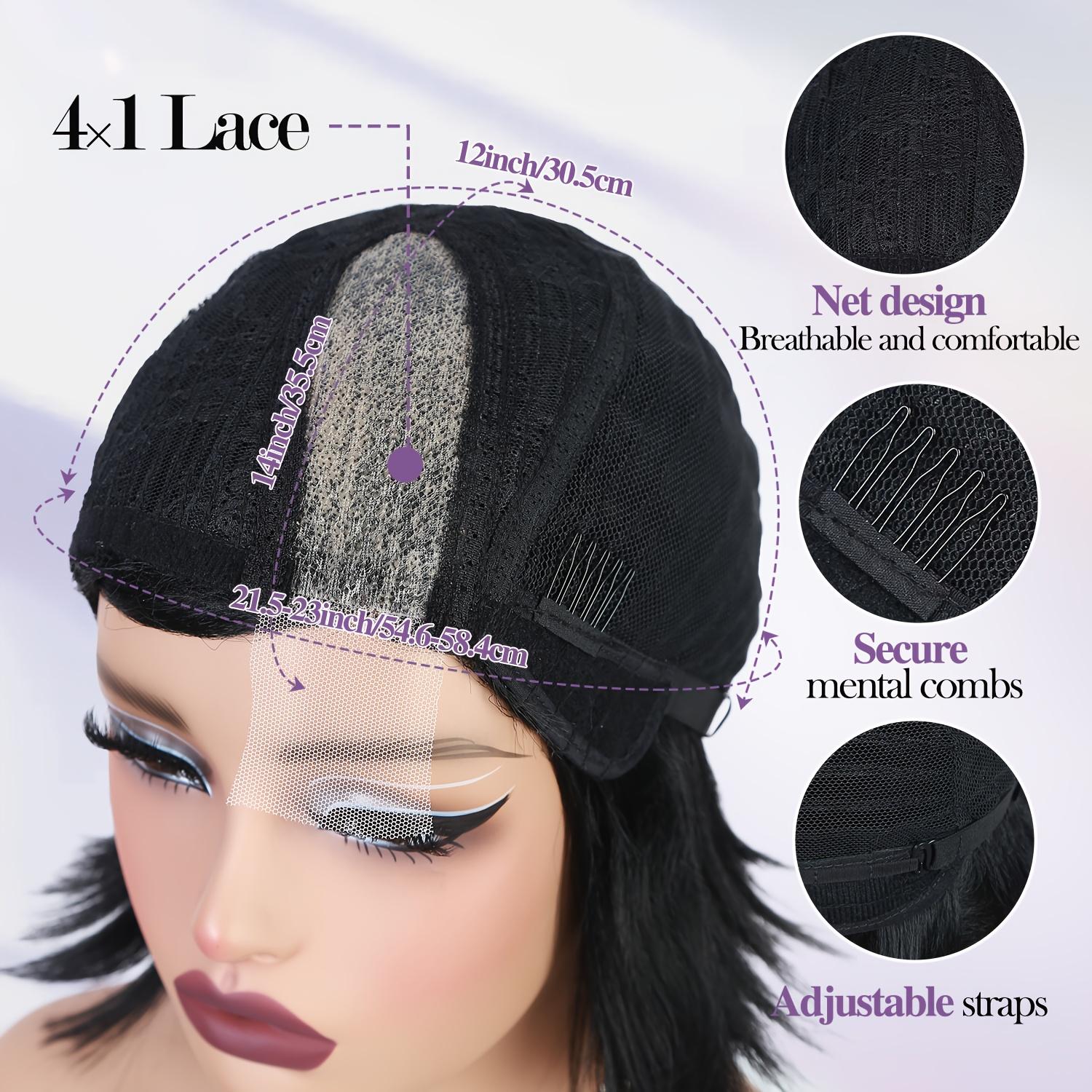 Synthetic Short Bob Wig with a 4X1 Lace Side Part, Designed for Women. This Straight Black Wig Is Heat Resistant And Suitable for Everyday Wear, Parties, Or Cosplay