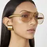 〖Summer Vibes〗1/2 PCS Large Frame Double Beam Metal Fashion Glasses Toad Glasses Advanced Retro Personality Versatile Daily Wear Street Photography Vacation Travel Beach Accessories Gold Color Sleek Rectangular Sunglasses Acetate Sunglasses