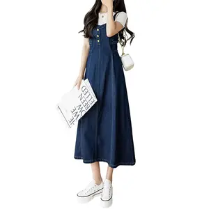 CHARTOU Women's Summer Strap Long Dress Elegant Strap Back Smoked A-line Long Dress Cowboy Dress