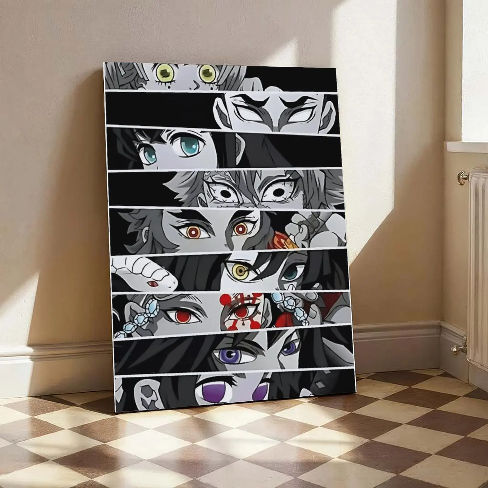 Demon Slayer Anime Motif Print, Cartoon Style Unframed Poster Wall Art, Home Decor for Living Room & Bedroom, Anime Eyes Demon Slayer Character Graphic Print