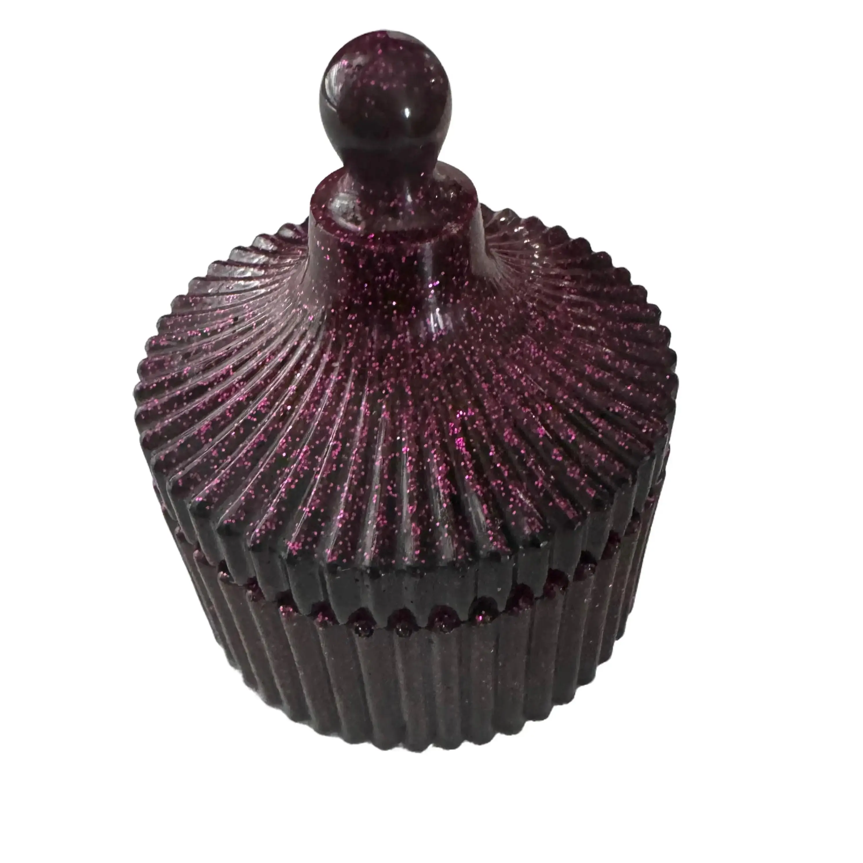 Handmade Resin Trinket Jar - 3" Round Jar with 1.75" High, Black & Magenta Glitter, Durable Design Gift Organiser,  Mini Jewelry Box Canister