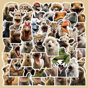 Cartoon Animal Face Series Sticker, 50pcs Self Adhesive Decorative Sticker with Box, DIY Decals for Smartphone Case, Laptop, Notebook, Helmet, Skateboard, Sticker Set