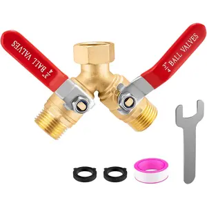 Garden Hose Splitter 2 way Heavy Duty, Brass Water Hose Splitter High Flow With Long Handle, 3/4 Inch Garden Hose Y Valve Garden Splitter, Full Flow Y Valve Hose Splitter With Wrench