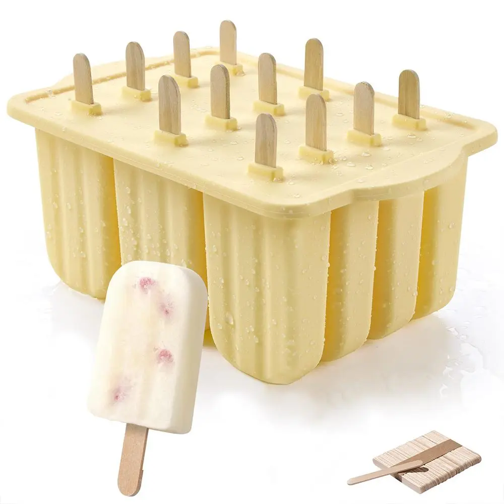12-cavity Popsicle Mold with Sticks, 1 Count Silicone Ice Cream Mold, Easy-release & Dishwasher Safe Ice Cream Mold for Homemade Treats, Freezer Frost Ice Mold, Kitchenware, Popsicles Molds, Kitchen Gadgets