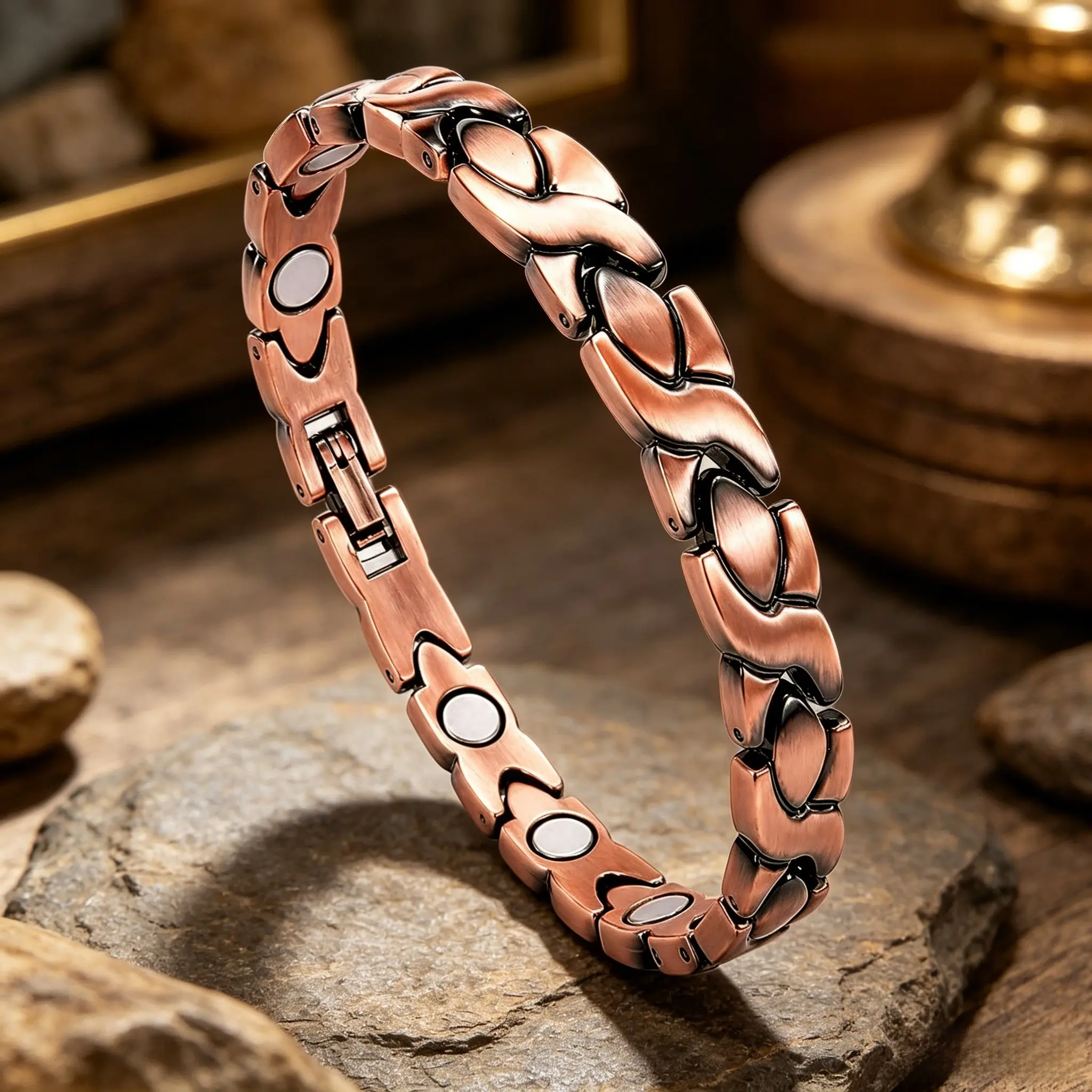 Pure Copper Magnetic Anklet-Bracelet Set for Women, American Retro X-Shaped Link, Self-Adjustable Fashion Accessory, Fashionable Accessory