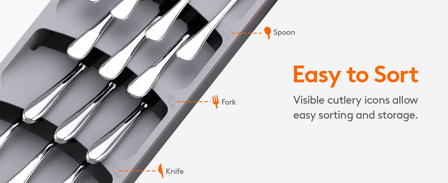 Lifewit Silverware Organizer, Expandable Utensil Tray for Kitchen Drawer, Adjustable Flatware & Cutlery Holder, Compact Plastic Design