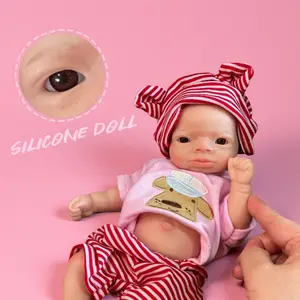 10 Inch Lanny Soft Silicone Girl Doll With Adorable Pink Outfits Artificial Painted Skin Bald Washable Flexible Reborn Doll For Christmas Gift