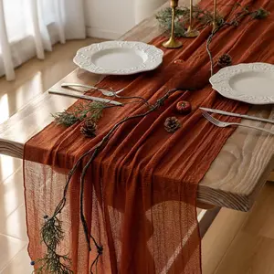 Fall Thanksgiving Table Runner Terracotta Decorations 120 Inch 10 FT Rustic Burnt Orange Sheer Cheese Cloth for Baby Bridal Shower Friendsgiving Party Centerpiece Gauze Decor for Home