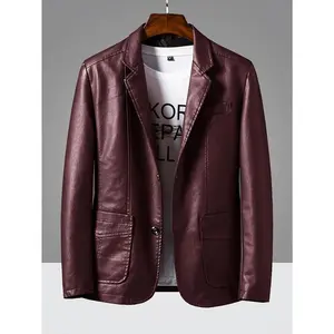 Sleek Lightweight Faux Leather Blazer - Men's Casual Jacket with Pockets, Button-Up
