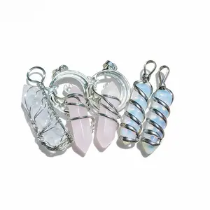 Hexagonal Prise Crystal Silver Wire Wrapping Pendants For Necklace Gifts