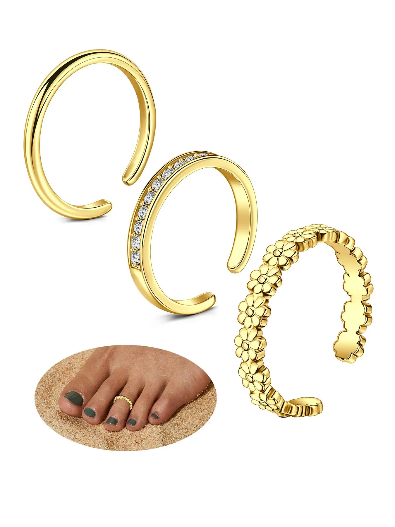 Women's Elegant Artificial Gemstone Decorated Toe Ring, Adjustable Open Toe Ring, Fashionable Foot Jewelry for Party, Daily Clothing Decor, Birthday Gift, Adjustable Rings