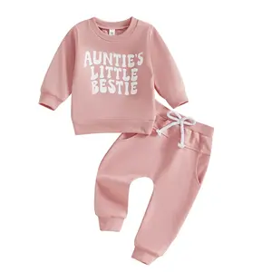 REDWOON Toddler Baby Boy Girl Spring Fall Clothes Set Auntie's Little Bestie Letter Print Sweatshirt Top and Trousers Newborn Baby Boy Girl Long Sleeve Winter Outfit Set