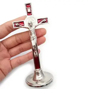 Metal Crucifix Cross | Jesus Prayer Stand for Desk, Car, or Altar
