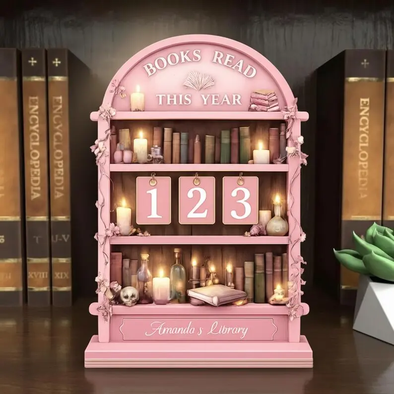 Personalized Books Read This Year Tracker, Custom Wooden Bookshelf Decor, Reading Goal Counter, Book Lovers Gift, Custom Library Sign
