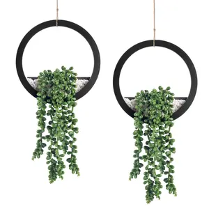Der Rose 2 Pack Fake Plants Hanging Artificial Succulents Plants in Black Pots for Living Room Bathroom Accessories Boho Wall Decor
