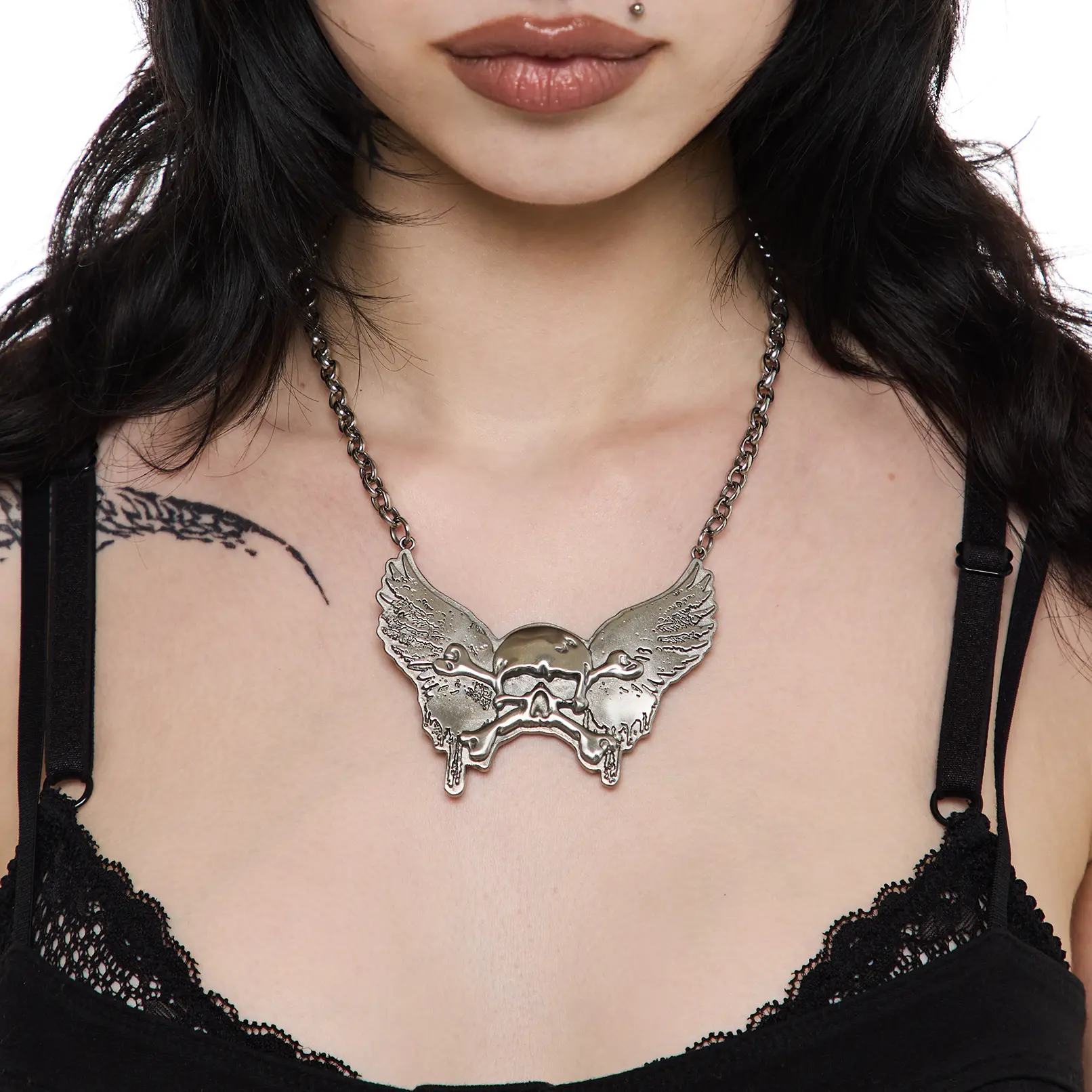 HeavenSent XL Fallen Necklace | Oversized Winged Skull Pendant Necklace | Stainless Steel , Waterproof + Tarnish Proof. Adjustable Chain.