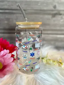 EMS Life Glass Tumbler | Paramedic Cup with Bamboo Lid & Straw | EMT Gift | Medical Aesthetic Drinkware