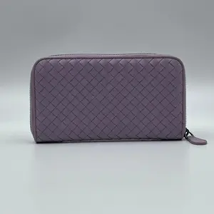 Pre-owned Bottega Veneta Leather Small Leather Goods Nappa Intrecciato Zip Around Wallet Lavender