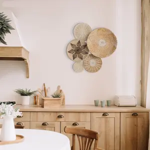 Set 5 of Wall Hanging Woven Basket, Boho Wall Basket Decor, Bohemian Style Basket Decor, Rustic Handmade Round Wall Basket for African Design, Farmhouse Decor