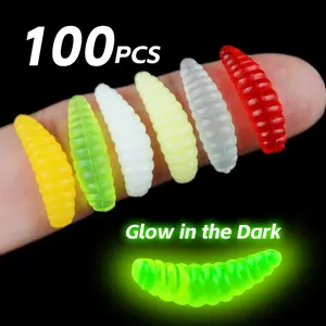 Night Glow Soft Bait Set, Biomimetic Maggots Shrimp Fish Lure, Fluorescent Waterproof Design for Ocean River Lake Fishing