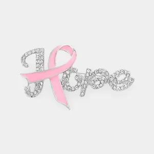 Hope Pink Ribbon Brooch White