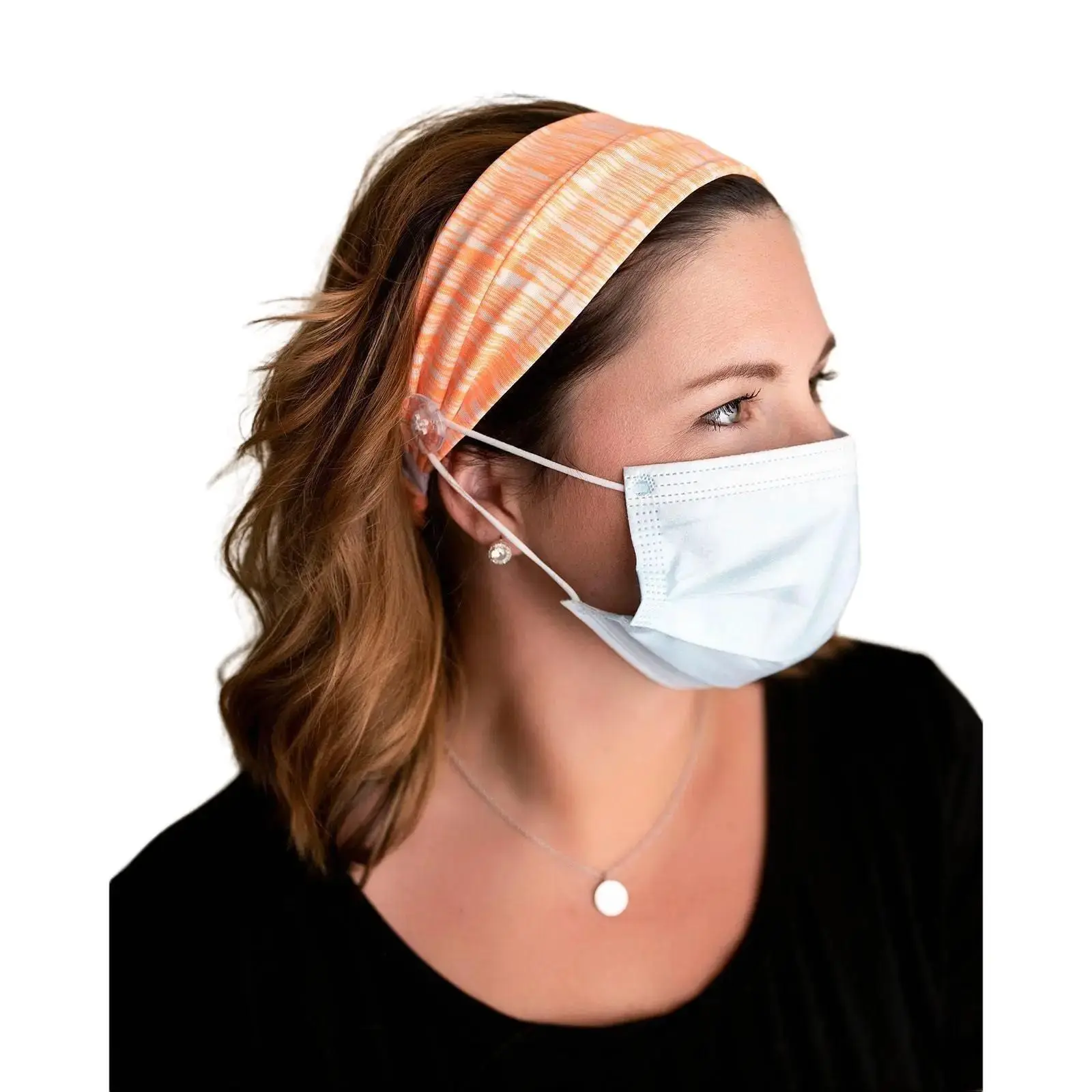Savior Bands Orange & White Savior Bands for Nurses Headband with Buttons for Masks