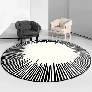 Modern Striped Pattern Round Decorative Area Rug, 1 Count Non-slip Washable Floor Mat, Soft Plush Rug for Bedroom Living Room Home Decor