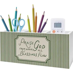 Sage Green Christian Pen Pencil Holder, Praise God from Whom  Blessings Flow  Verse Scripture Pencil Pen Holder Organizer for  Office Desk Accessories