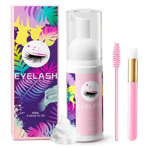 60ml Lash Shampoo Cleaning Kit for Eyelash Extensions No Irritating Foaming Eyelash Cleanser Makeup Remover with Shampoo Brush & Mascara Brush for Home Salon Use