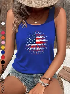 Women's Summer Casual Loose Fit Sleeveless Top, Geometric Pattern Round Neck Blouse, Multicolor Options for All Seasons, Womenswear