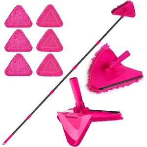 Wall Mop with Long Handle 80 inches, Upgraded 180? Collapsible Baseboard Cleaner Tool with , Ceiling Duster with 3 Microfiber and 3 Chenille Pads for Cleaning Window, Cabinet (Rose Red)