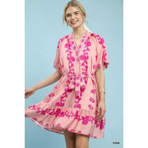 Umgee Floral Tie-Waist Boho Mini Dress