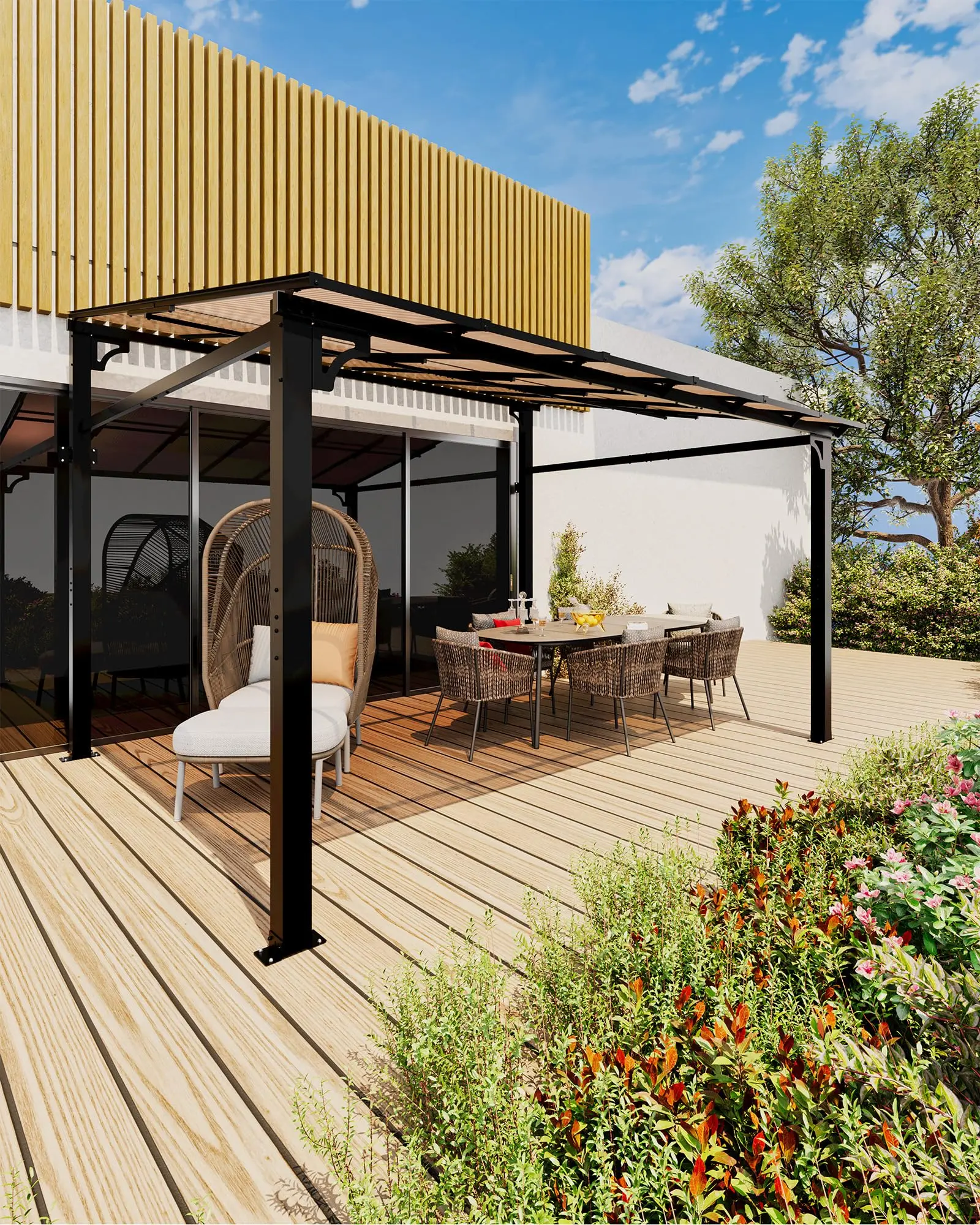 【GARVEE】10'x12' Wall-Mounted Hardtop Gazebo with 6mm UV-Resistant Polycarbonate Roof and Reinforced Aluminum Lean-to Pergola for Patio, Deck, Backyard - All-Weather Shelter, 2025 Sturdy Design