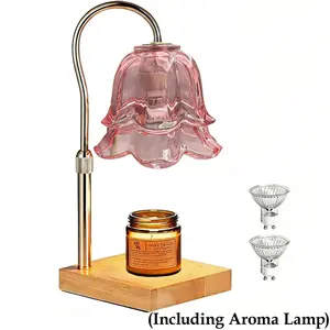 Pink Floral Glass Aromatherapy Wax Melt Lamp With Timer and Wooden Base