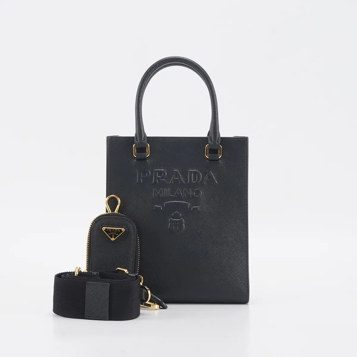 Pre-owned PRADA leather Crossbody Bags Enameled Metal Triangle Mini Top Handle Bag BGP208323