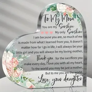 Acrylic Heart Shaped Mom Decorative Ornament Gift, Perfect Mother's Day Present, Unique Home Decoration, Ideal for Moms, Acrylic Plaque Sign