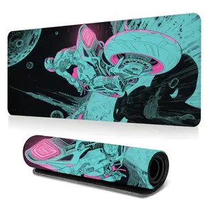 Cyberpunk Spaceship Desk Mat Gaming Mouse Pad Neon Sci-Fi Robot Extended Mouse Pad for Laptop Large Mouse Pad for Desk with Non-Slip Rubber Base Stitched Edges Surface Perfect Gift for PC Gamers Office Workers & Home Use