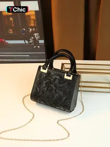 Heavy-duty beaded floral design embroidered small square bag, elegant versatile date shoulder crossbody bag