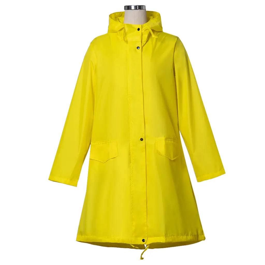 Women's Long Sleeve Yellow Raincoat - Lightweight Fitted Waterproof Hooded Jacket with Snap Buttons, Statement Outerwear for Cosplay & All-Seasons Costume Use, Hoodie, Casual, Longsleeves, Outfits, Crew Neck, Rain Coat, Knot, Round Neck, Fashion Apparel,,