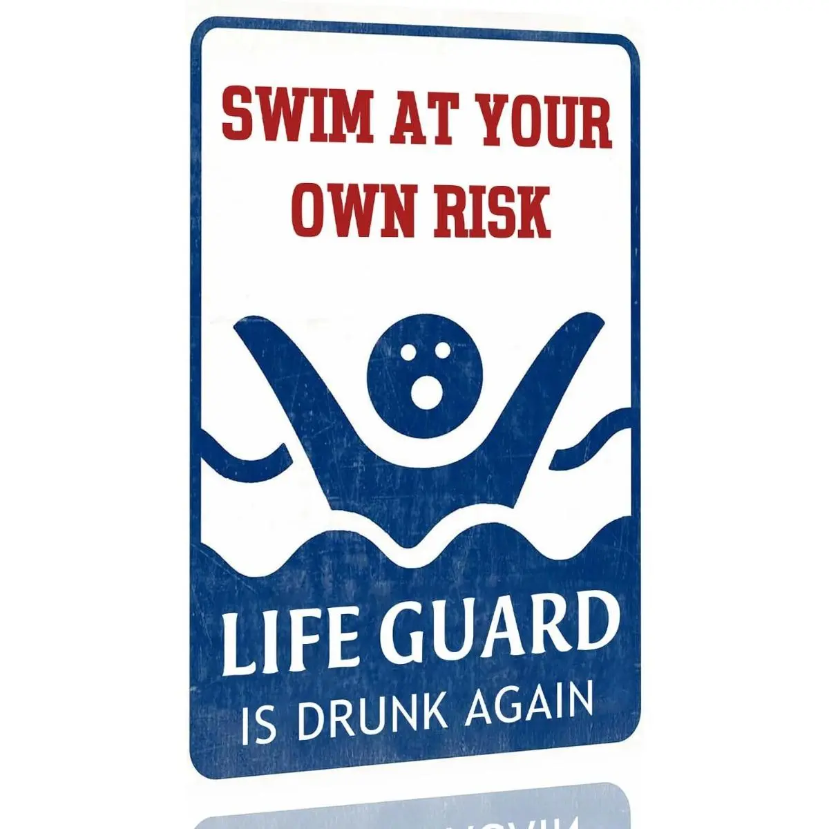 8x12 Inch Funny Vintage Pool Metal Tin Sign, Swim At Your Own Risk Lifeguard Is Drunk Again Humorous Wall Plaque, Backyard Pool Patio Beach Bar Decor, Novelty Summer Gift For Pool Owners