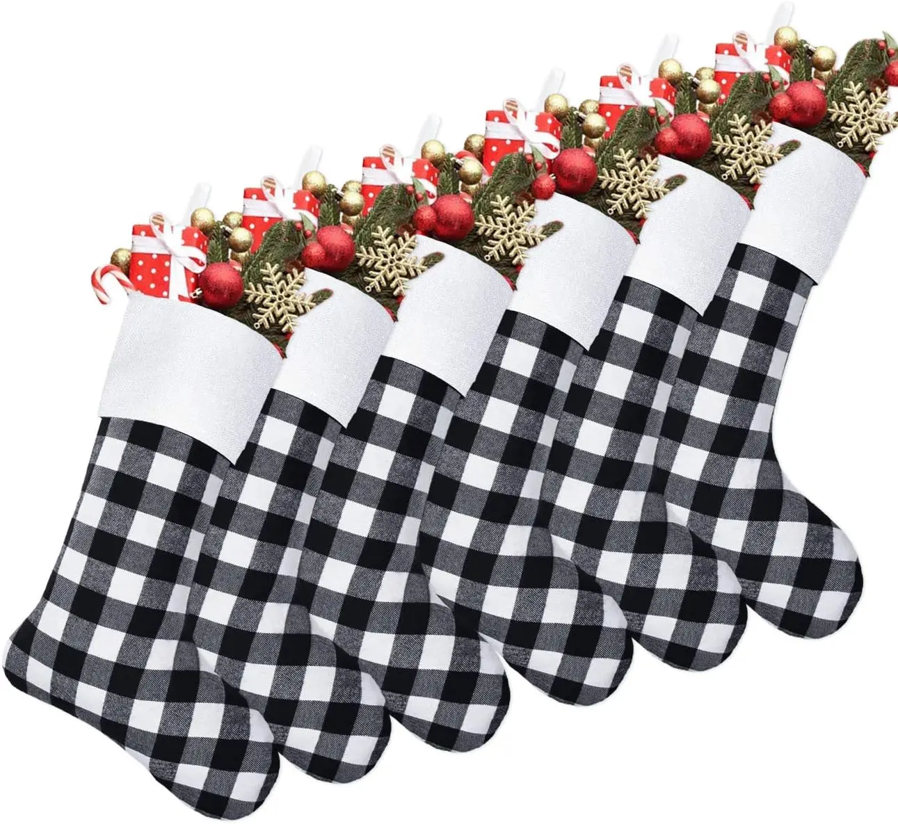 Senneny 6 Pack Christmas Stockings- 18 Inch  White Buffalo Plaid Christmas Stockings Fireplace  Holiday Season Party Decor Senneny Cotton Traditional