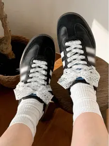 1 Pair Ins Style Small-Niche Korean Atmosphere Lace Bow Shoelaces, 120cm, Sneakers, Casual Shoes Accessories, Black For Summer Daily Wear