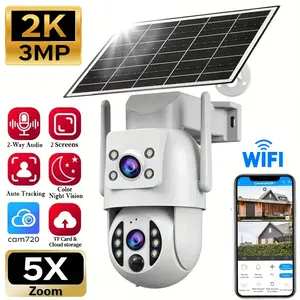 【JOOAN 2K 3MP Wireless Solar Dual Lens Security Camera】Continuous Solar Power, IP66 Waterproof + WiFi, Indoor And Outdoor 360° PTZ Dual Screen, PIR Human Detection, Intelligent Color Night Vision, Two-Way Audio, SD/Cloud Storage, 2.4G WiFi