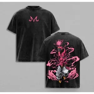 Majin Buu Vintage Washed Anime T-Shirt |   Kid Buu Pink Energy Graphic Tee |   Oversized Streetwear Retro Shirt |   Heavy Cotton Gift for DBZ & Anime Fans  cotton