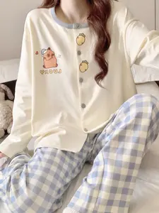 Women’s 2-Piece Pajama Set, Sweet Korean Style with Dachshund Print, Ultra-Soft Cotton, Long Sleeve, Lightweight, Spring Fall Loungewear