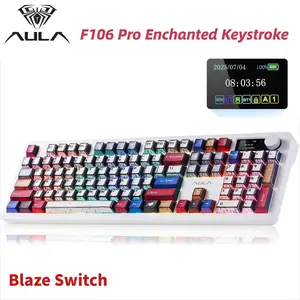 New AULA F106 PRO Wireless Mechanical Keyboard,Full Size Gaming Keyboard with Hot Swappable Knob & Screen,Tri-Mode RGB Backlit with 8000mAh for PC/Laptop/Windows - Blaze Switch Enchanted Keystroke