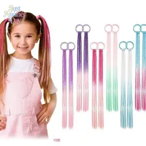 4Pcs Colorful Synthetic Wig Ponytail, Kids Gradient Braided Hair Ties,Cute Rainbow Hair Extensions for Girls Party & Daily Play
